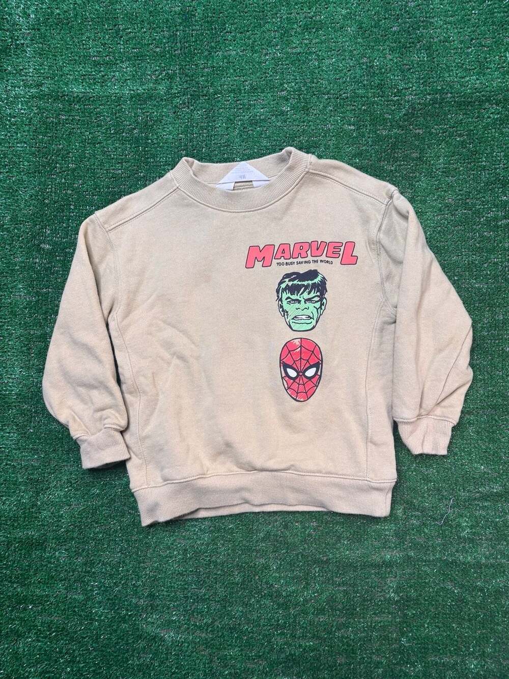 H&M Marvel Too Busy Saving The World Avengers Graphic Sweatshirt Beige